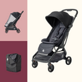 Metro 3 Compact Black stroller with canopy and bassinet on a white background