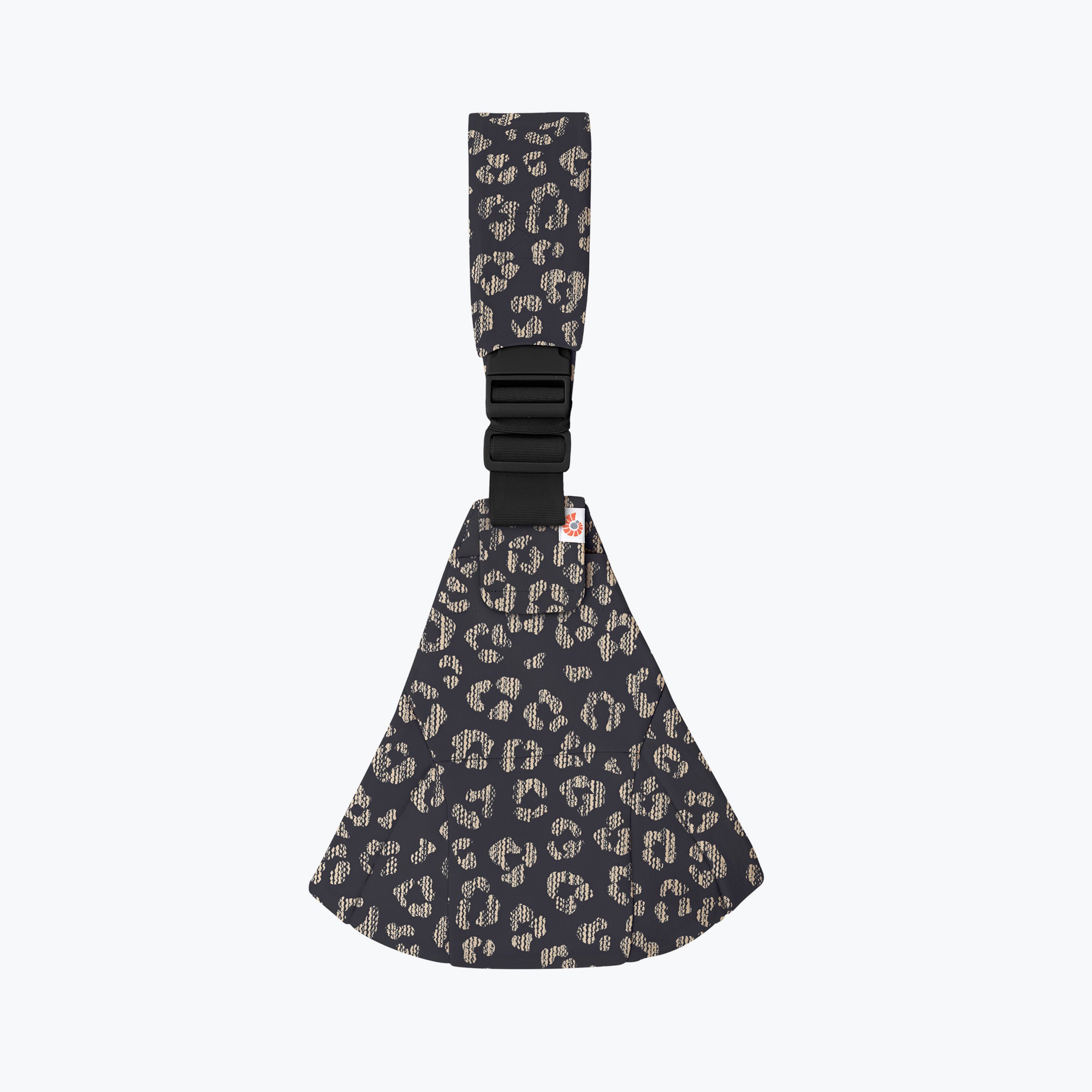 Leopard print ergobaby upslie sling with a black strap on a white background | Ergobaby United States
