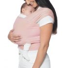 Mom wearing baby inward facing in Aura Wrap Blush Pink Carrier