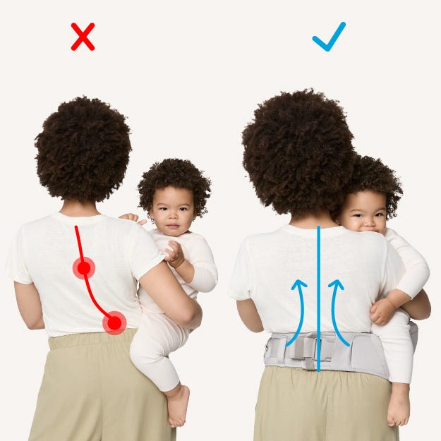 Comfort for Parent. Padded waistband that helps distribute weight evenly and ease back pain