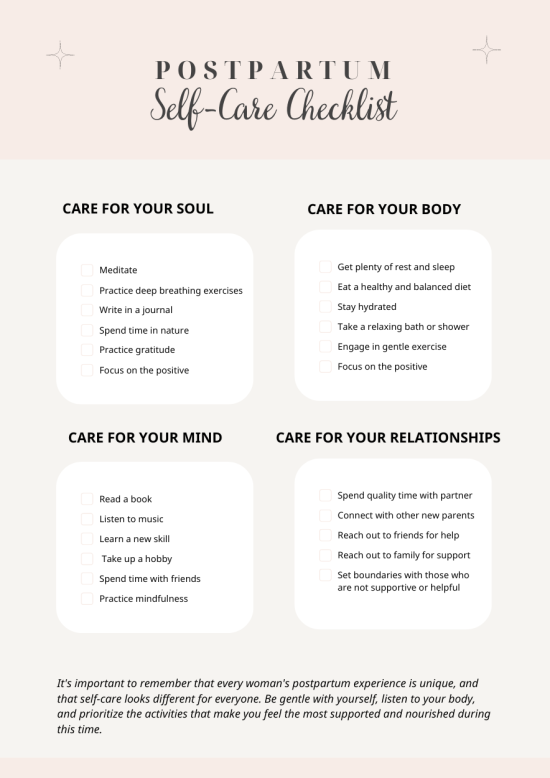 postpartum self care checklist